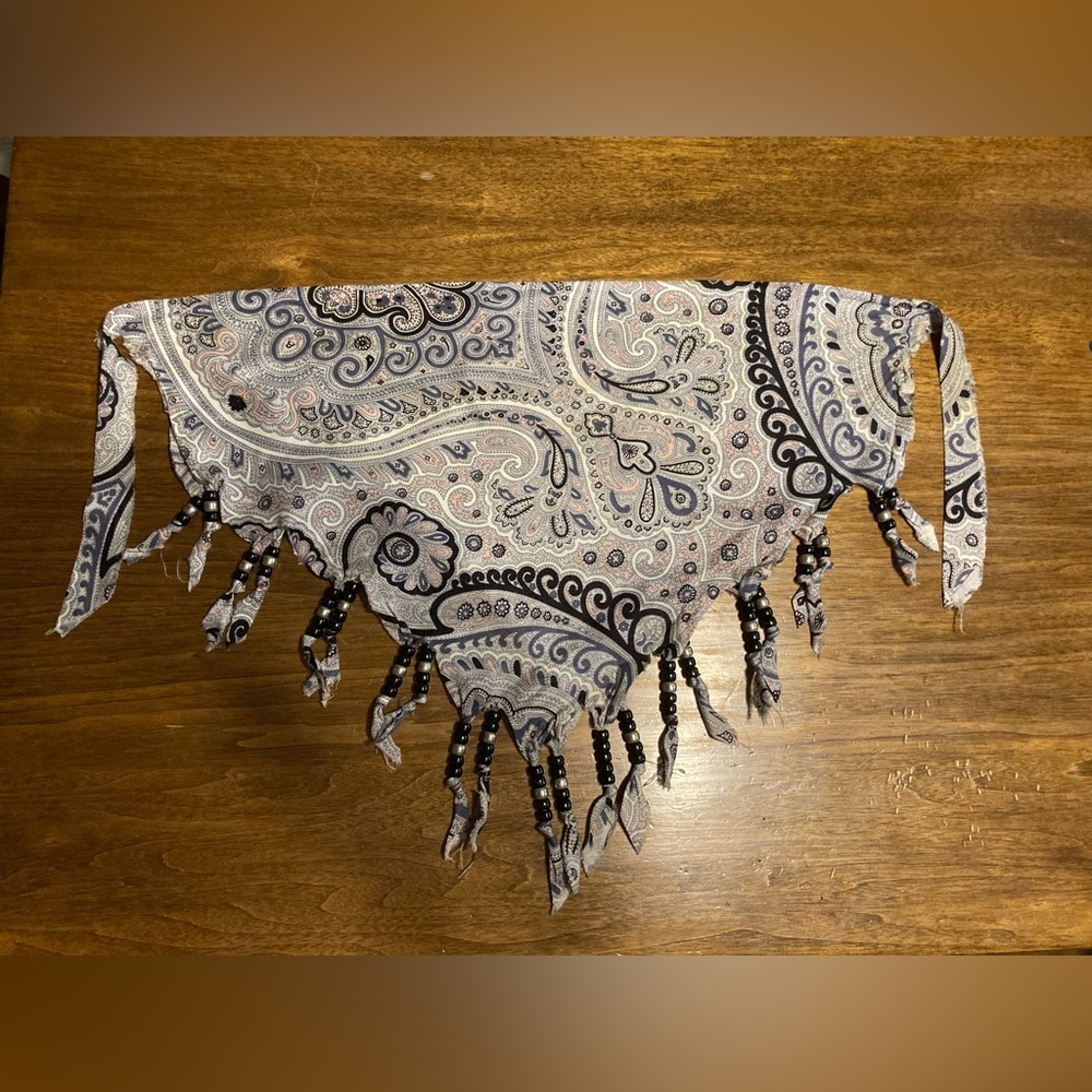 Gray and black reversible paisley beaded scarf